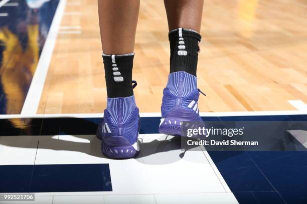 Sneakers of Nneka Ogwumike of the Los Angeles Sparks seen during game against the Minnesota Lynx on July 5, 2018 at Target Center in Minneapolis,...