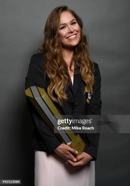 Ronda Rousey poses for a portrait backstage after being inducted into the UFC Hall of Fame during the UFC Hall of Fame Class of 2018 Induction...