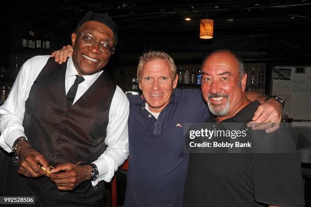 Gary DeLena, Vinnie Brand and Melvin George backstage at The Stress Factory Comedy Club on July 5, 2018 in New Brunswick, New Jersey.