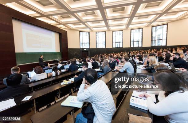 Matthias Jestaedt, director of the State and Philosophy of Law institute, holds a lecture in front of law students at the University Freiburg,...