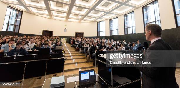 Matthias Jestaedt, director of the State and Philosophy of Law institute, holds a lecture in front of law students at the University Freiburg,...