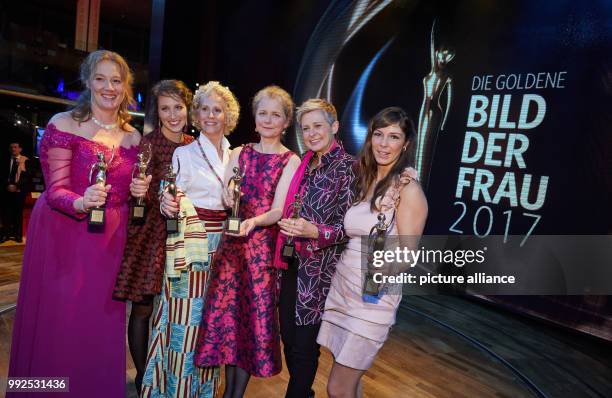 The winners Anja Gehlken , Ninon Demuth, Bettina Landgrafe, Julia Cissewski, Barbara Staecker, Sylke Hoss standing onstage after the award ceremony...