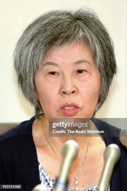 Shizue Takahashi, widow of Kazumasa Takahashi, deputy stationmaster of Metro Kasumigaseki Station who was killed by the sarin gas attack, speaks...