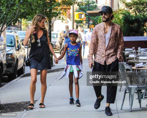 Heidi Klum with daughter Lou and Tom Kaulitz are seen in TriBeCa on July 5, 2018 in New York, New York.