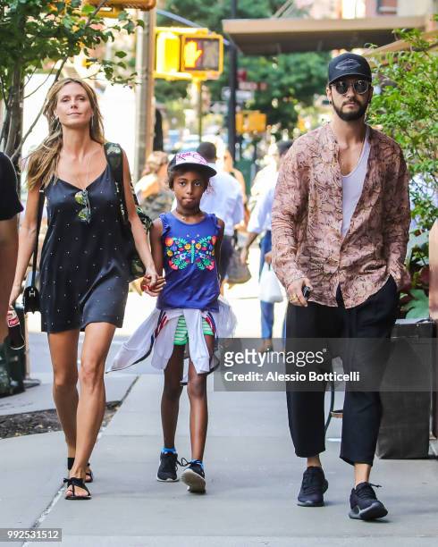 Heidi Klum with daughter Lou and Tom Kaulitz are seen in TriBeCa on July 5, 2018 in New York, New York.
