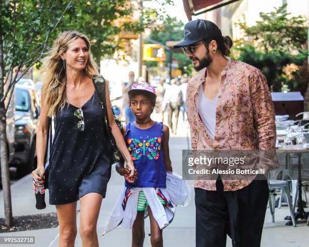 Heidi Klum with daughter Lou and Tom Kaulitz are seen in TriBeCa on July 5, 2018 in New York, New York.