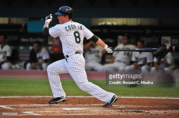 Chris Coghlan of the Florida Marlins bats during a MLB game against the San Francisco Giants in Sun Life Stadium on May 6, 2010 in Miami, Florida.