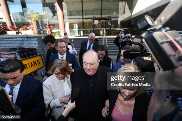 Adelaide Archbishop Philip Wilson leaves Newcastle courthouse after being found guilty of concealing historical child sexual abuse on May 22, 2018 in...