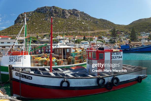 colourful fishing boats in kalk bay harbour, cape town - cape town harbour stock pictures, royalty-free photos & images