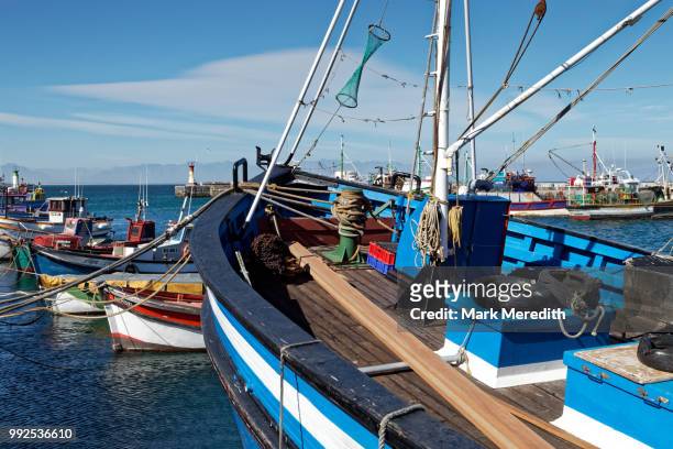 colourful fishing boats in kalk bay harbour, cape town - cape town harbour stock pictures, royalty-free photos & images