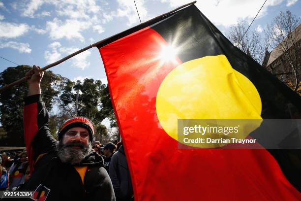 Thousands of people take part in the NAIDOC march on July 6, 2018 in Melbourne, Australia. The march marks the start of NAIDOC Week, which runs this...