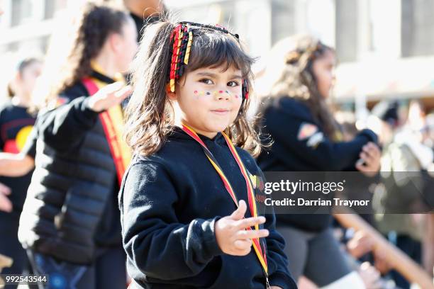 Young girl takes part in the NAIDOC march on July 6, 2018 in Melbourne, Australia. The march marks the start of NAIDOC Week, which runs this year...