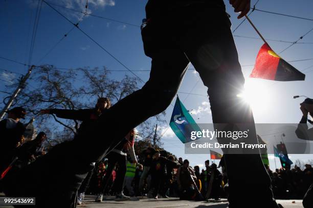 Thousands of people take part in the NAIDOC march on July 6, 2018 in Melbourne, Australia. The march marks the start of NAIDOC Week, which runs this...