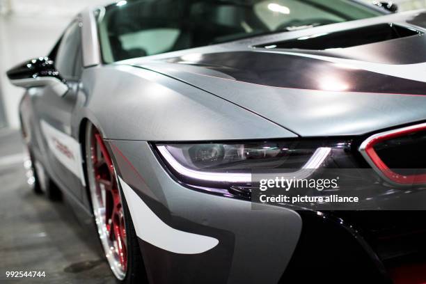 Tuned BMW i8 can be seen under colorful light in Essen, Germany, 23 October 2017. The 50th Essen Motor Show starts on the 1st of December with over...