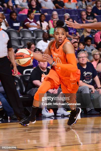 Alex Bentley of the Connecticut Sun handles the ball against the Phoenix Mercury on July 5, 2018 at Talking Stick Resort Arena in Phoenix, Arizona....