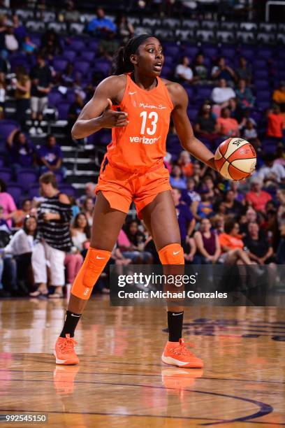 Chiney Ogwumike of the Connecticut Sun handles the ball against the Phoenix Mercury on July 5, 2018 at Talking Stick Resort Arena in Phoenix,...