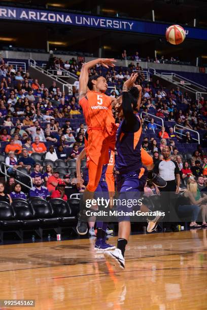 Jasmine Thomas of the Connecticut Sun passes the ball against the Phoenix Mercury on July 5, 2018 at Talking Stick Resort Arena in Phoenix, Arizona....