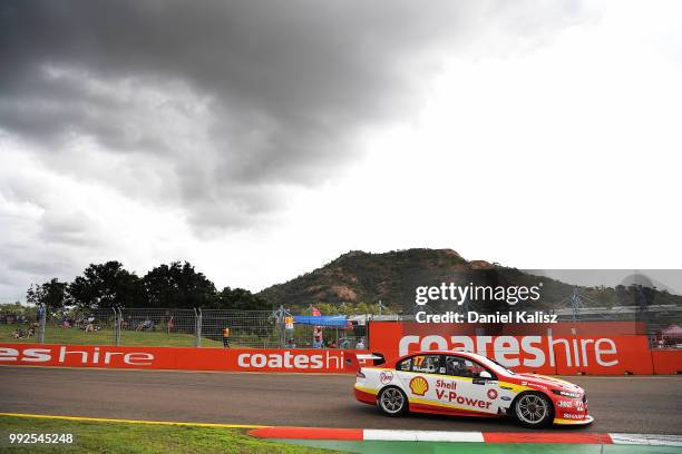 Scott McLaughlin drives the Shell V-Power Racing Team Ford Falcon FGX during practice for the Supercars Townsville 400 on July 6, 2018 in Townsville,...