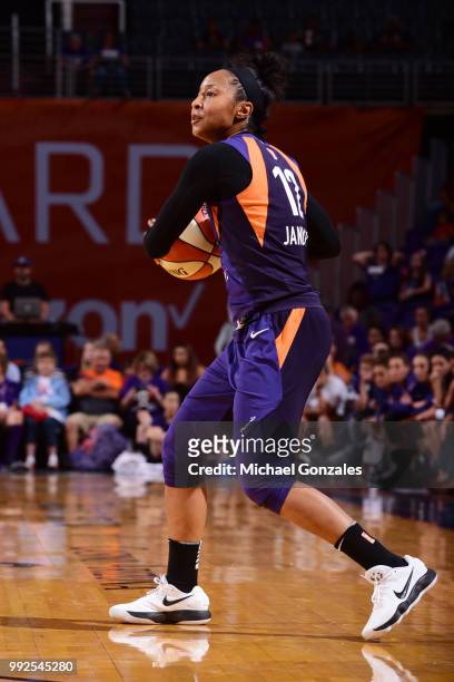 Briann January of the Phoenix Mercury handles the ball against the Connecticut Sun on July 5, 2018 at Talking Stick Resort Arena in Phoenix, Arizona....
