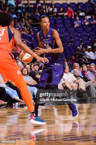 DeWanna Bonner of the Phoenix Mercury handles the ball against the Connecticut Sun on July 5, 2018 at Talking Stick Resort Arena in Phoenix, Arizona....