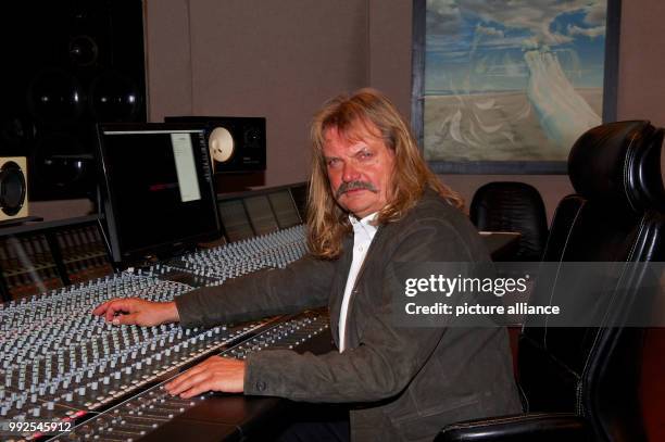 German musician and producer leslie Mandoki at the mixing desk in the Mandoki Studio in Tutzing, Germany, 23 october 2017. The German soap opera...