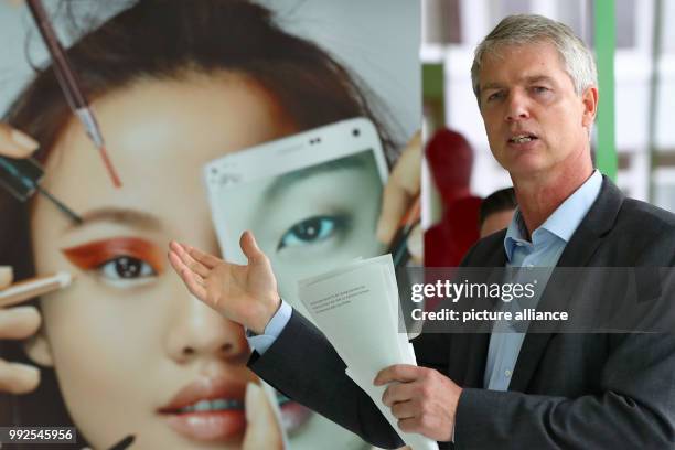 Sebastian Schwanhäußer, the CEO of Schwan-Stabilo, gives a talk at the company's annual financial press conference in Heroldsberg, Germany, 24...