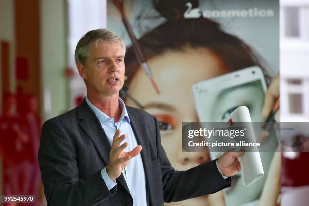 Sebastian Schwanhäußer, the CEO of Schwan-Stabilo, gives a talk at the company's annual financial press conference in Heroldsberg, Germany, 24...