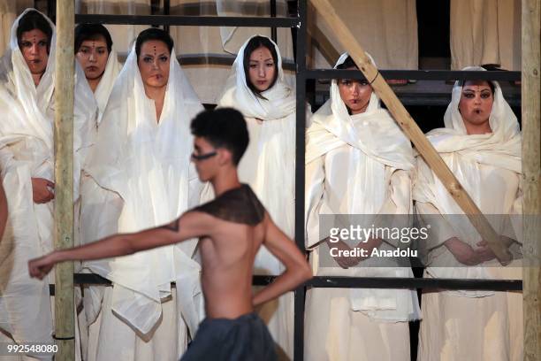 Aida" by Italian composer Giuseppe Verdi is being performed at Ancient Carthage Theatre in Tunis, Tunisia on July 06, 2018. Opera was organised by...