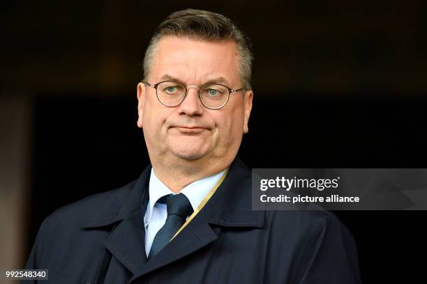 German Football Federation President Reinhard Grindel pictured in the stadium during the World Cup qualifier soccer game between Germany and the...