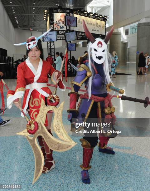 Cosplayers attend day 1 of Anime Expo 2018 held at the Los Angeles Convention Center on July 5, 2018 in Los Angeles, California.