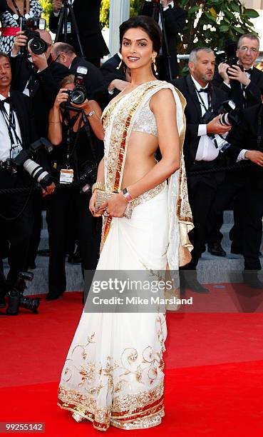 Deepika Padukone attends the Premiere of 'On Tour' at the Palais des Festivals during the 63rd Annual International Cannes Film Festival on May 13,...