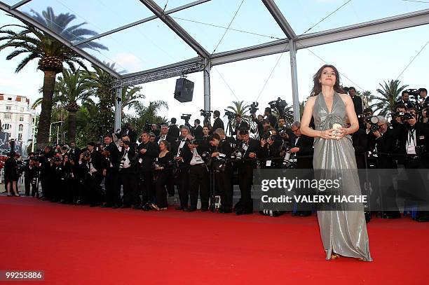 Italian director Sabina Guzzanti arrive for the screening of the film "Tournee" presented in competiton at the 63rd Cannes Film Festival on May 13,...