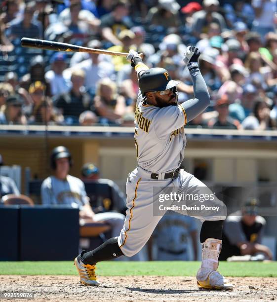 Josh Harrison of the Pittsburgh Pirates plays during a baseball game against the San Diego Padres at PETCO Park on July 1, 2018 in San Diego,...