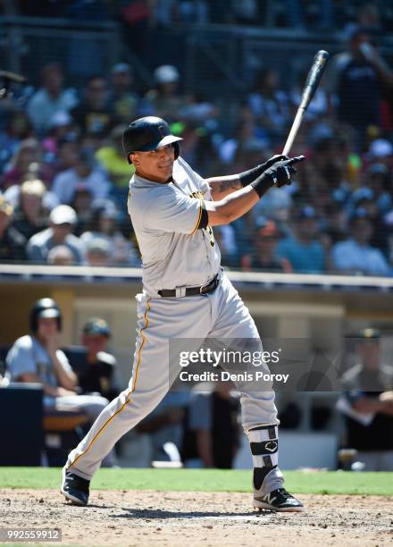 Jose Osuna of the Pittsburgh Pirates plays during a baseball game against the San Diego Padres at PETCO Park on July 1, 2018 in San Diego, California.