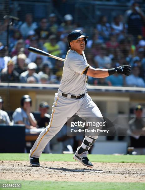 Jose Osuna of the Pittsburgh Pirates plays during a baseball game against the San Diego Padres at PETCO Park on July 1, 2018 in San Diego, California.