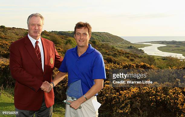 Jim Farmer, Captain of the PGA and winner Ian Brown of Newent pose after the RCW 2010 Welsh Open Young PGA Professional Championship at Southerndown...