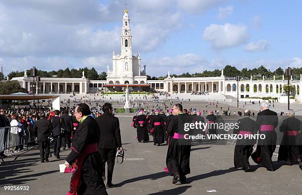 Portuguese bishops arrive for a meeting with Pope Benedict XVI in Fatima on May 13, 2010. Half a million people flocked to a giant mass with Pope...