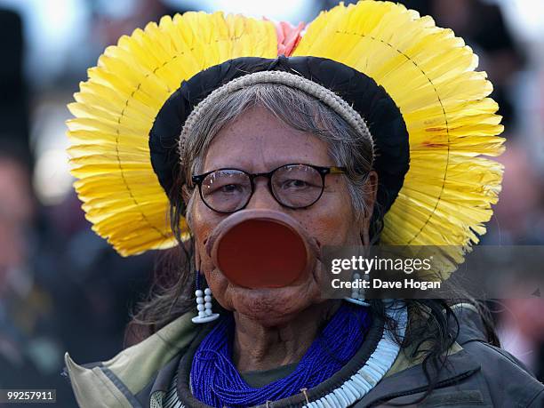 Tribal chief Raoni Metuktire attends the 'On Tour' Premiere at the Palais des Festivals during the 63rd Annual Cannes Film Festival on May 13, 2010...