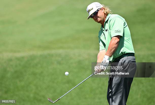Charley Hoffman hits a chip shot during the final round of THE PLAYERS Championship held at THE PLAYERS Stadium course at TPC Sawgrass on May 9, 2010...