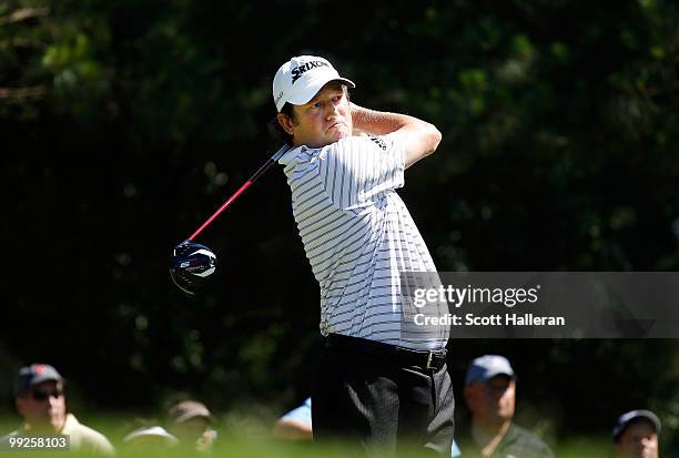 Tim Clark of South Africa hits a tee shot during the final round of THE PLAYERS Championship held at THE PLAYERS Stadium course at TPC Sawgrass on...