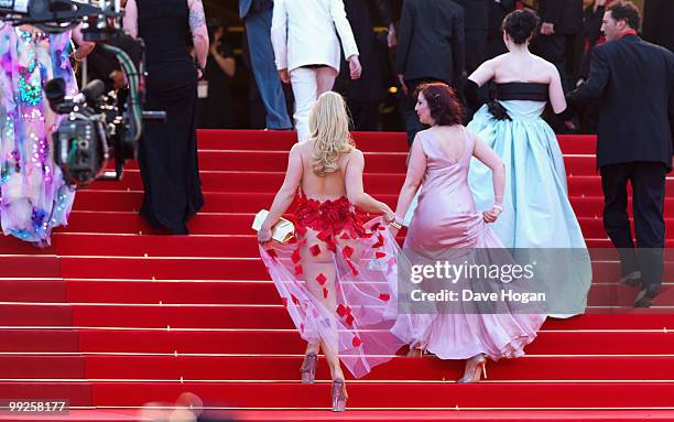 Julie Atlas Muz, actress Kitten on the Keys, Evie Lovelle and actor Roky Roulette attend the 'On Tour' Premiere at the Palais des Festivals during...