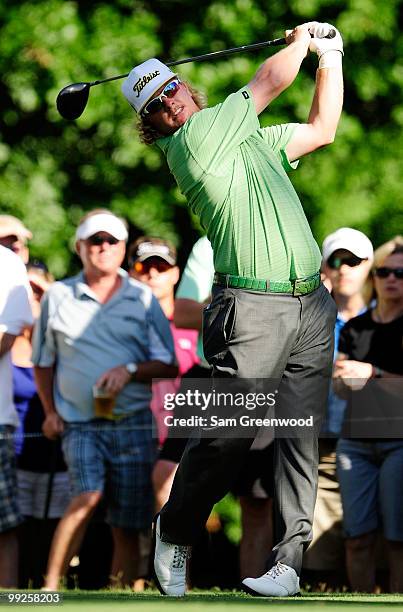 Charley Hoffman hits a shot during the final round of THE PLAYERS Championship held at THE PLAYERS Stadium course at TPC Sawgrass on May 9, 2010 in...