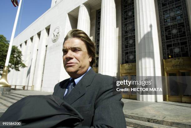 French politician and business tycoon Bernard Tapie leaves the US Court House after attending a meeting with the US Attorney Jeffrey Isaac in Los...