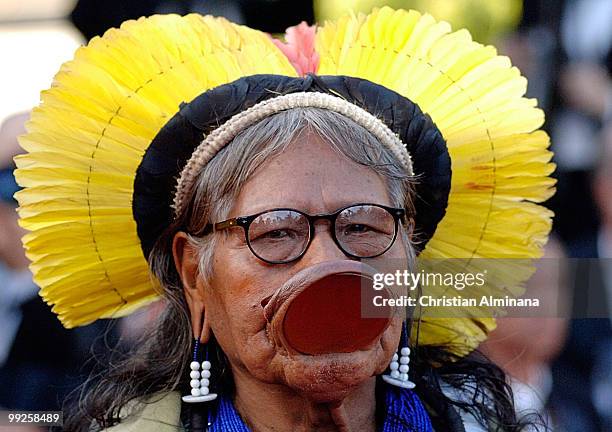 Tribal chief Raoni Metuktire attends the 'On Tour' Premiere at the Palais des Festivals during the 63rd Annual Cannes Film Festival on May 13, 2010...