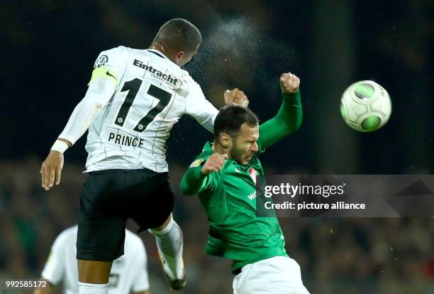 Schweinfurt's Adam Jabiri and Frankfurt's Kevin-Prince Boateng vying for the ball during the DFB Cup soccer match between Schweinfurt 05 and...