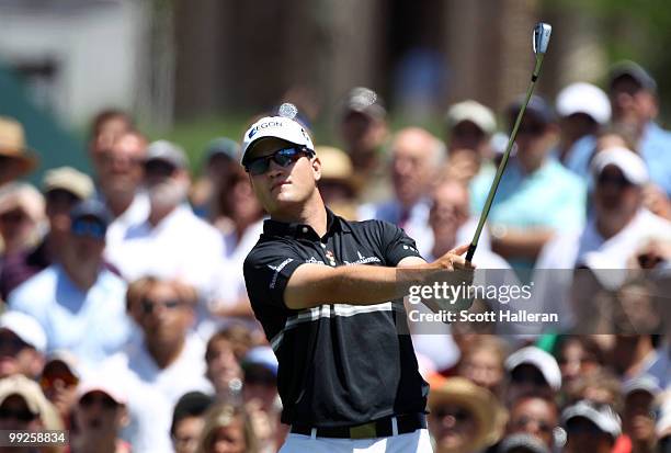 Zach Johnson hits a shot during the final round of THE PLAYERS Championship held at THE PLAYERS Stadium course at TPC Sawgrass on May 9, 2010 in...