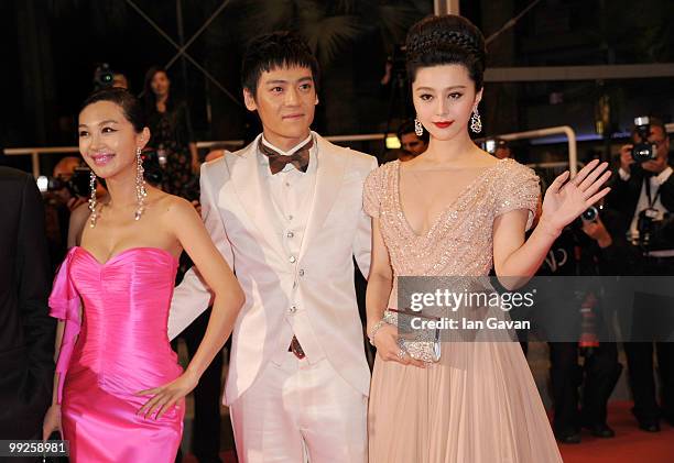 Li Feier, Zi Yi and Fan Bing Bing attend the 'Chongqing Blues' Premiere at the Palais des Festivals during the 63rd Annual Cannes Film Festival on...