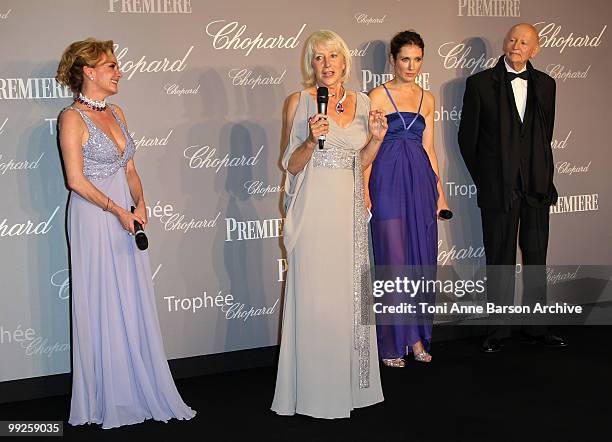 Vice President of Chopard Caroline Gruosi-Scheufele, Dame Helen Mirren, guest and Cannes Film Festival President Gilles Jacob attends The Chopard...