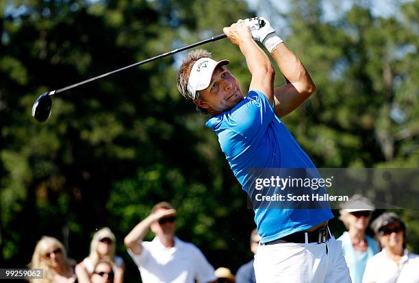 Fredrik Jacobson of Sweden hits a shot during the final round of THE PLAYERS Championship held at THE PLAYERS Stadium course at TPC Sawgrass on May...