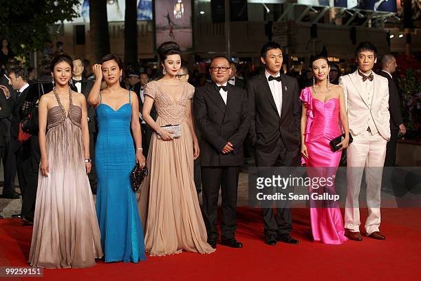 Actor Fan BingBing, Director Wang Xiaoshuai with actors Hao Qin, Li Feier, Hao Qin attend the 'Chongqing Blues' Premiere at the Palais des Festivals...